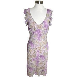 Vintage 90s La Belle Whimsigoth Paisley Midi Dress Flutter Sleeve Purple M